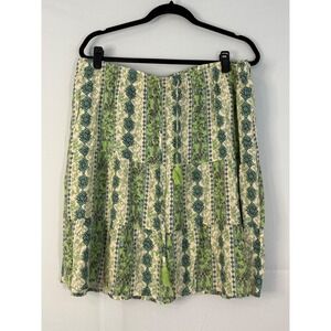 J.Jill Tiered Boho Skirt Womens L Green Floral Paisley Tassel Rayon Excellent